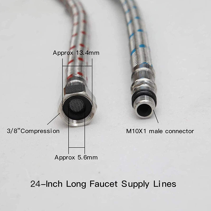 Bathadore 24-Inch Bathroom Faucet Connector Braided Stainless Steel Supply Hose 3/8-Inch Female Compression Thread x M10 Male Connector US Standard x 2 Pcs (1 Pair) 24 Inch - NewNest Australia
