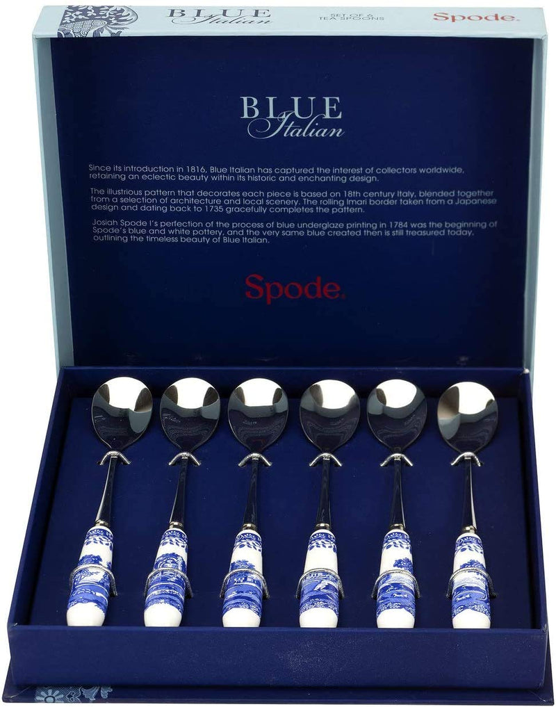 NewNest Australia - Spode Blue Italian Set of 6 Teaspoons Earthenware/Stainless Steel 