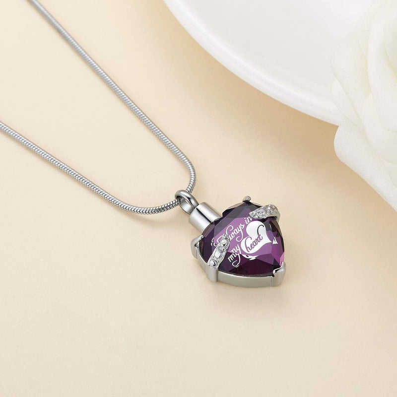 NewNest Australia - Heart Urn Necklace for Ashes Stainless Steel Cremation Jewelry for Ashes Keepsake Necklaces Z-Purple Heart 
