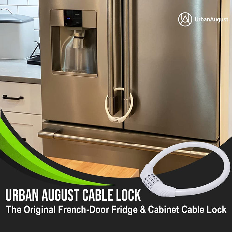 Urban August Original Fridge Lock: Multi-Functional Cable Combination Lock, for French-Door Refrigerators and Cabinets (Two Pack White) Two Pack White - NewNest Australia