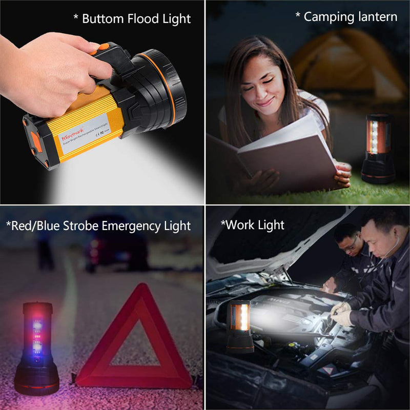 High Powered Handheld LED Flashlight USB Rechargeable 10000mah Super Bright 6000 Lumens spotlight Heavy Duty Searchlight Camping Lantern Waterproof Aluminum alloy Black Golden - NewNest Australia