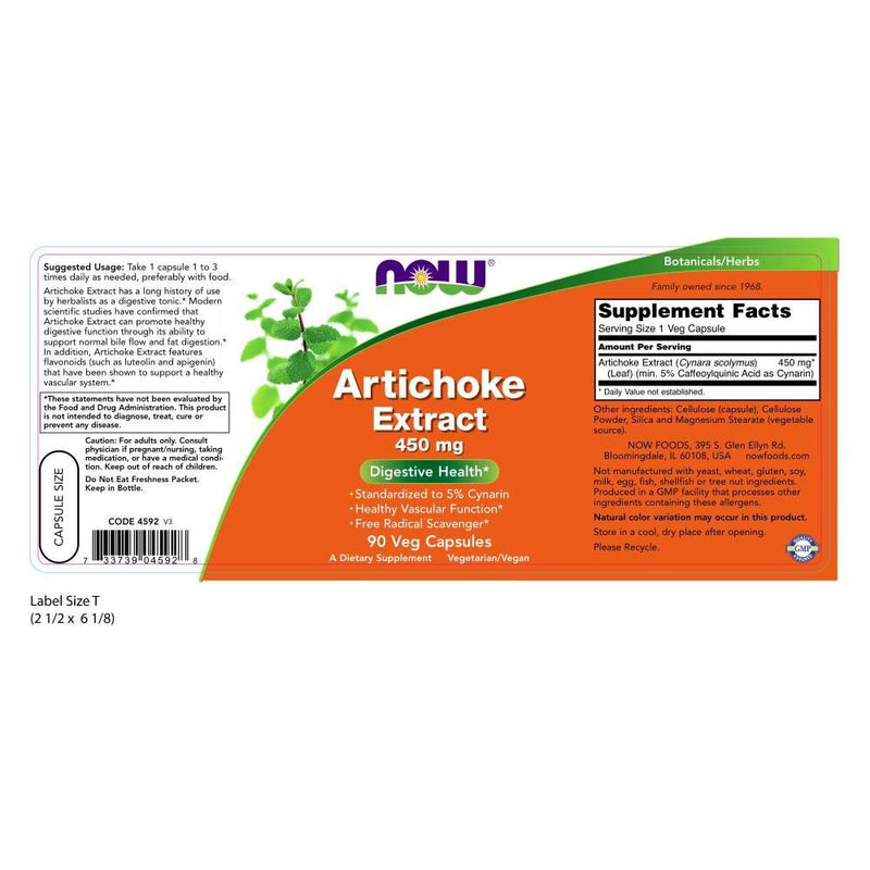 Now Foods Artichoke Extract 450mg, Veg-capsules, 90-Count - NewNest Australia