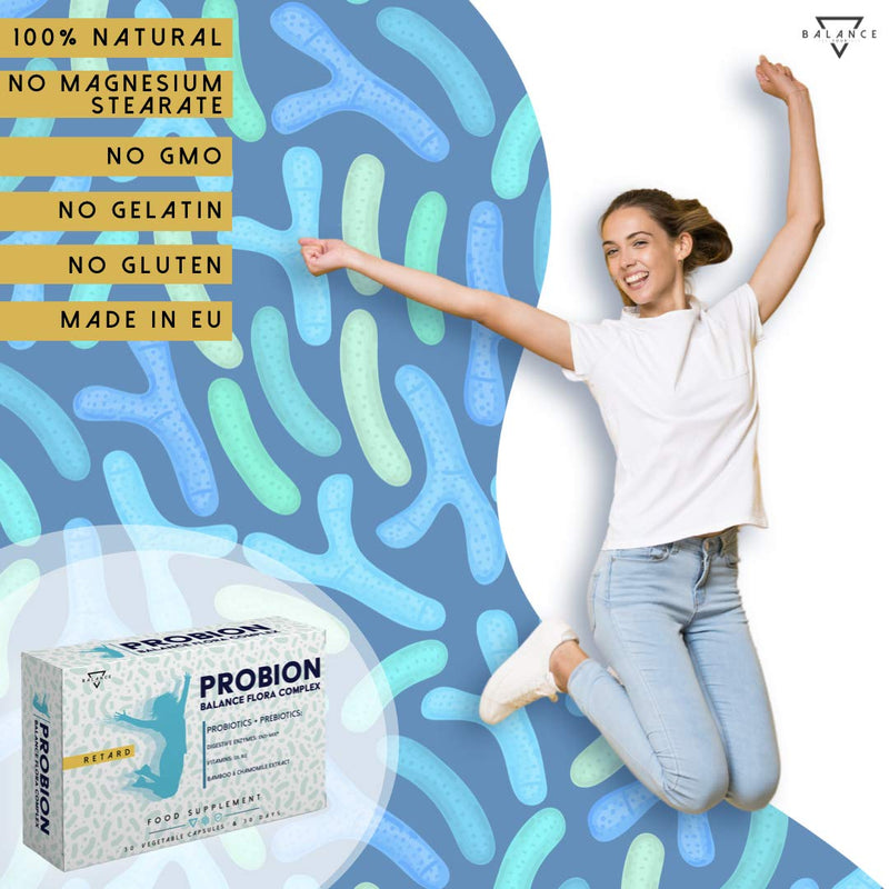 PROBION® | Probiotics intestinal cleansing | Probiotics capsules | 40 billion CFU | Lactobacillus, Bifidobacterium + Enzi-Mix + Vitamins + Bamboo and Chamomile to eliminate intestinal gas | 30 capsules retard - NewNest Australia