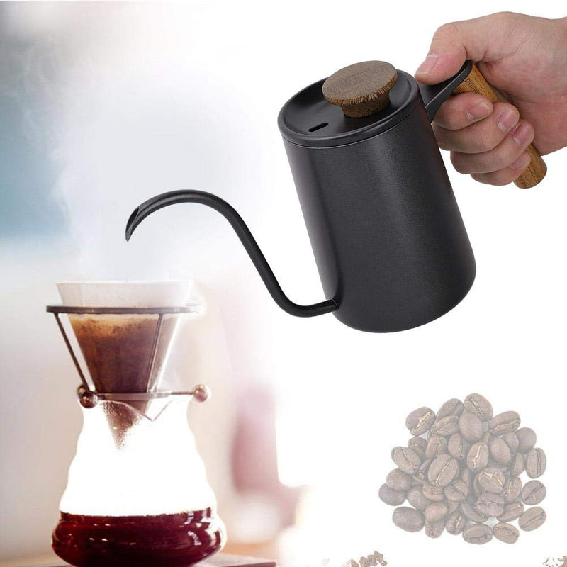 Fdit 600 ml Fashion Stainless Steel Handle Drip Coffee Pot Long Gooseneck Spout Kettle Reusable Packaging Socialme-EU (Black) Black - NewNest Australia