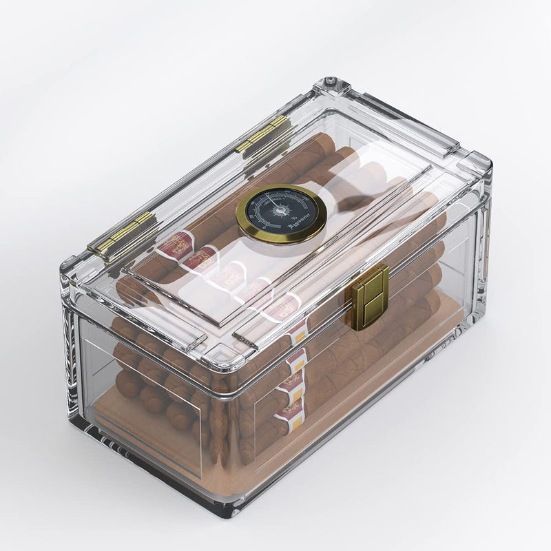 TISFA Acrylic Cigar Humidor with Humidifier and Hygrometer, Desktop Cigar Case Box That can Hold About 15-20 Cigars (S) S - NewNest Australia
