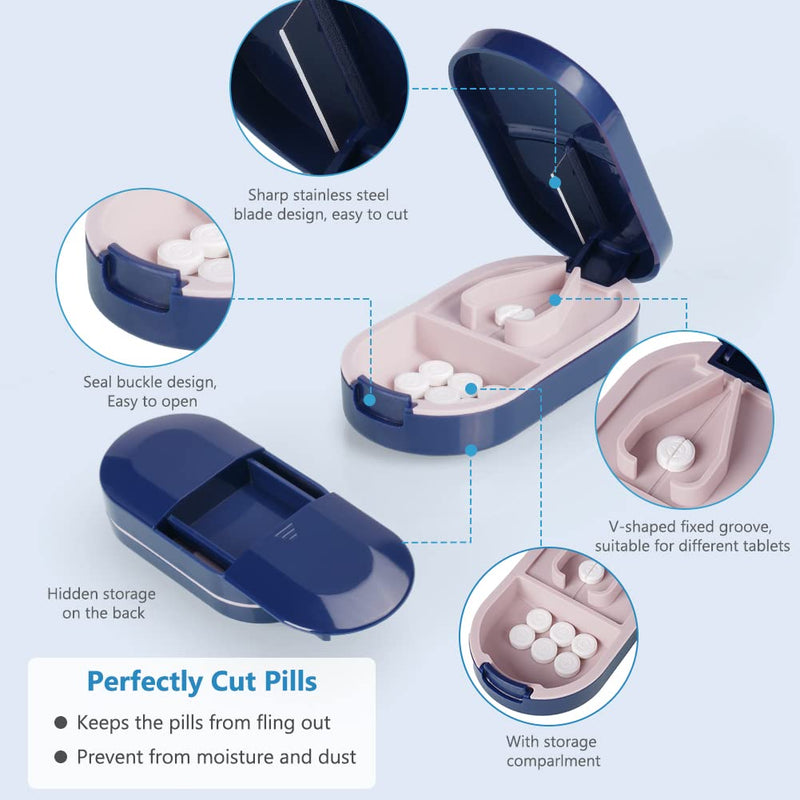 ACWOO Small Pill Tablet Cutter, Portable Pill Splitter for Small and Large Pills Cut in Half Quarter, Cutting & Storage 2 in 1 Tablet Pill Dispenser per Elderly, Child, Dog, Cat, Pet, Travel (B) - NewNest Australia