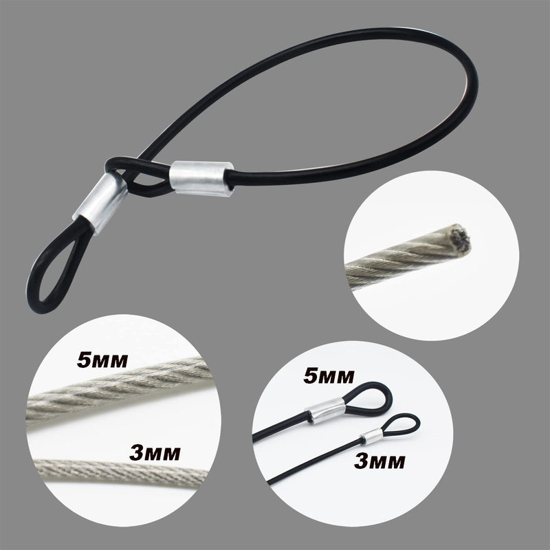 Bytiyar 10 pcs 6 inch (15cm) 3mm Thickness Stainless Steel Wire Rope Lanyard Cable Tether Safety Strap with Vinyl Cover Coated and 2 Loops Black 6in/15cm Black_10pcs - NewNest Australia