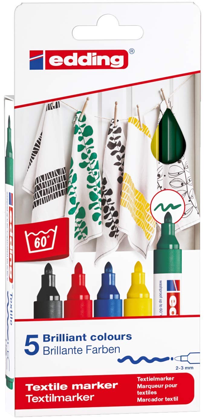 edding 4500 Textile Marker Set, 5-Colors, Basic, 2-3mm (4-4500-5S) - NewNest Australia