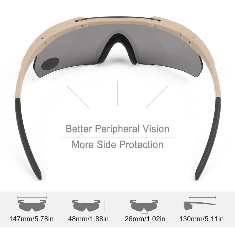 Xaegistac Tactical Shooting Glasses with 3 Interchangeable Lens High Impact Eye Protection Khaki - NewNest Australia