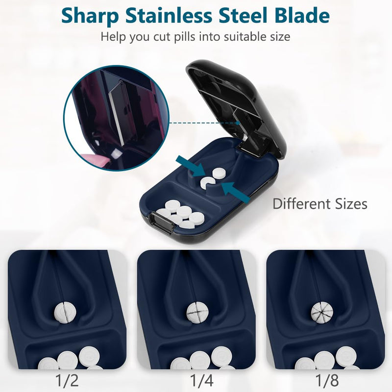Acwoo Tablet Divider, Tablet Divider For Small And Large Tablets, Tablet Cutter With Storage Compartment, Portable Pill Cutter With Sharp Blades For Travel & Daily Use (Black) - NewNest Australia