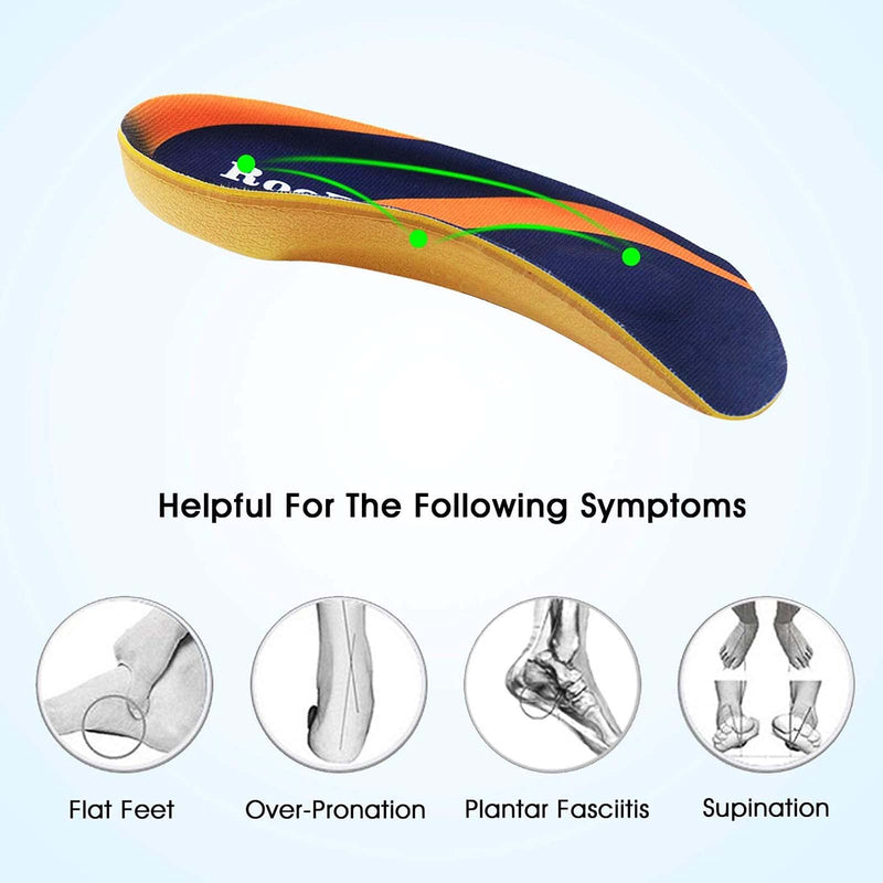 Orthotic Insoles, RooRuns 3/4 High Arch Support Insoles Shoe Inserts for Flat Feet, Plantar Fasciitis, Foot Arch, Feet Fatigue - Heel Cushion for Men, Woman, Deep Blue, Large (10-13.5 UK) Large (8.5-10.5 UK) - NewNest Australia
