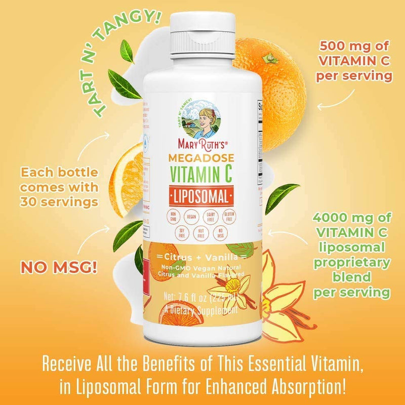 Liquid Vitamin C Liposomal by MaryRuth's, Immune Support for Men & Women, Vegan, Gluten Free, Sugar Free, Non-GMO, 500mg, Citrus & Vanilla, 7.6 Fl Oz - NewNest Australia