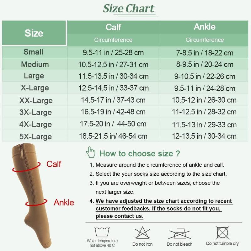 Ailaka Medical Zipper Compression Calf Socks 20-30 Mmhg For Women And Men, Knee High Open Toe, Firm Support Graduated Varicose Veins Hosiery For Edema, Swelling - NewNest Australia