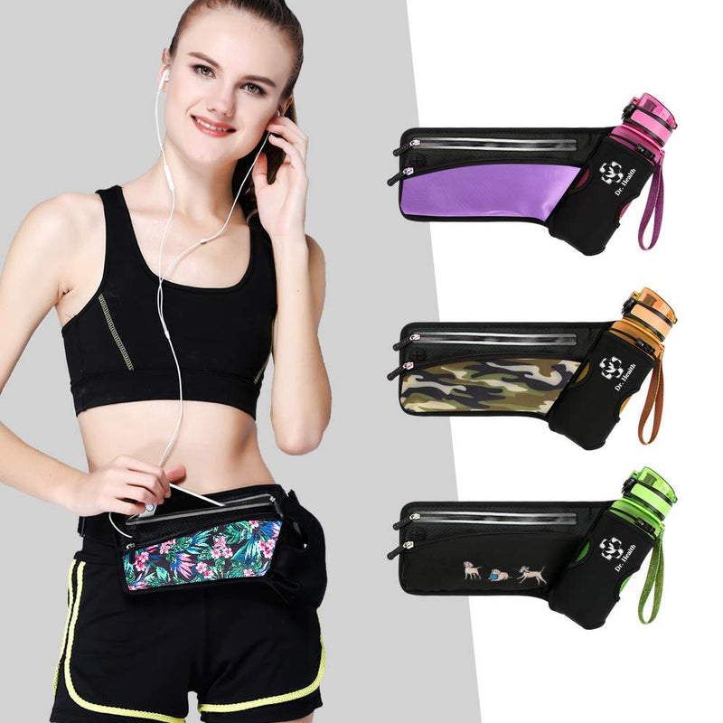 Running Belt Sport Waist Pack/Pouch w/ Water Bottle Holder Hydration Fanny Pack Reflective Stripes Cellphone Storage Earphone hole for Dog walker Hiking Travel Adjustable Women/Men (Black/Camouflage) Black/Camouflage - NewNest Australia