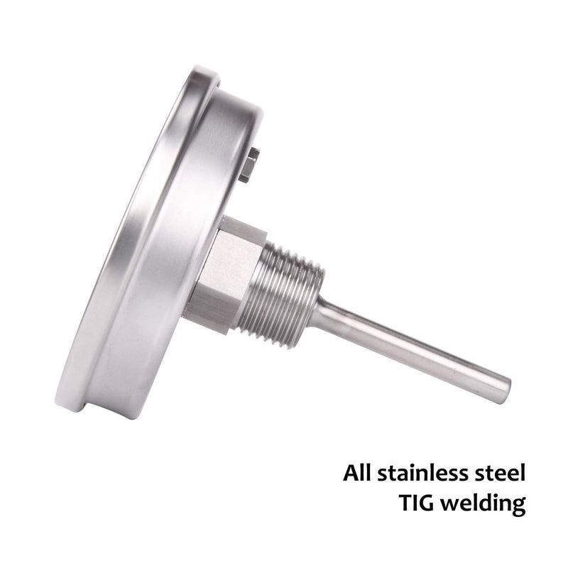 Measureman Fully Stainless Steel Pot, Kettle, Brewing Bimetal Dial Thermometer, 3" Dial, 2-1/2" Stem, -40-160 deg F/-40-70 deg C, +/-1% Accuracy, Adjustable, 1/2" NPT Back Mount -40-160 ℉/ ℃ 2.5" Stem - NewNest Australia