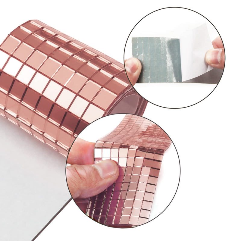 PP OPOUNT 2360 Pieces Self-Adhesive Mosaic Tiles, 5 x 5 mm Rose-Gold Mosaic Tiles, Real Glass Mirror Mosaic for DIY Craft Decoration Indoor, Card Making, Scrapbooking, Disco Ball and Art Collage - NewNest Australia