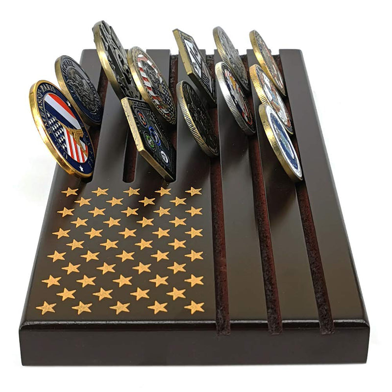 NewNest Australia - Military Challenge Coin Display Stand American Flag Coin Holder Rack 6 Rows Holds 26-32 Coins 