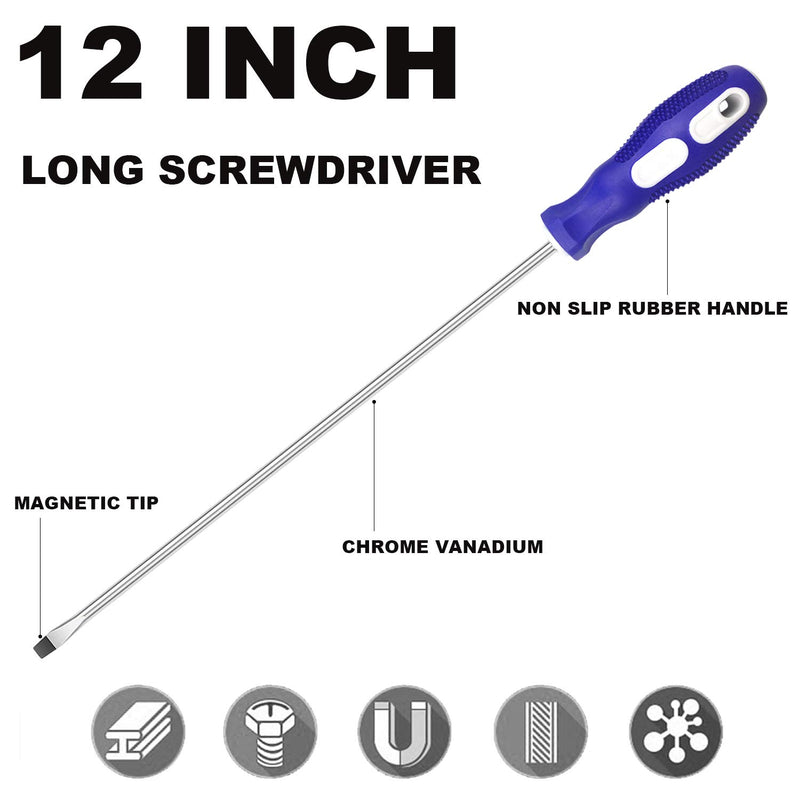 Slotted and Phillips Screwdriver, PH2 12" Long Cross-head Screwdriver & Flat Blade Screwdriver, 2 Packs Magnetic Screwdriver with Rubber Handle 12'' Phillips and Slotted Screwdriver - NewNest Australia