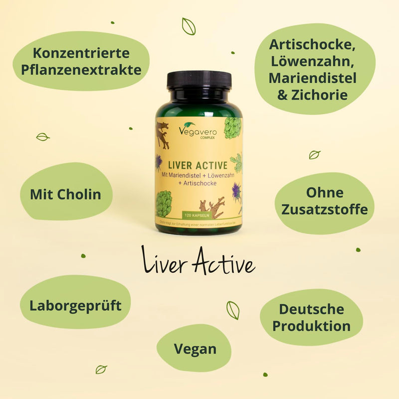 LIVER complex Vegavero® | Milk thistle, artichoke, dandelion, choline & chicory | With Silymarin & Cynarin | High-dose extracts | Liver & fat metabolism* | Vegan & No Additives | 120 capsules - NewNest Australia