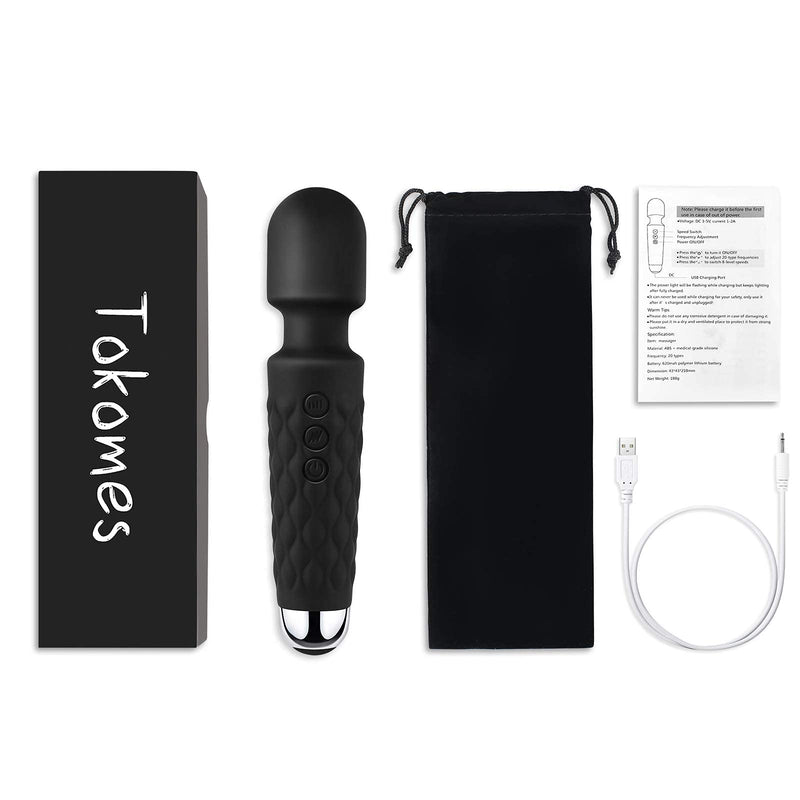 Tokomes Wand Massager, Handheld Wireless Waterproof Massager USB Rechargeable with 8 Powerful Speeds 20 Modes Vibration ,Mini Power Personal Frequency Massage for Muscle Aches & Sports Recovery Black - NewNest Australia