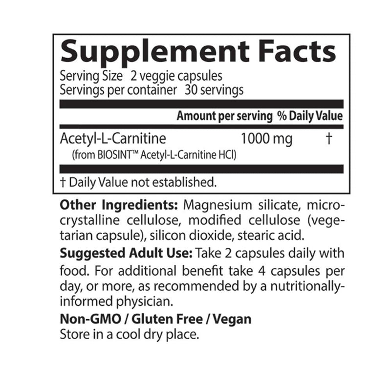 Doctor's Best Acetyl L-Carnitine, Help Boost Energy Production, Support Memory/Focus, Mood, Non-GMO, Vegan, Gluten Free 60 Count (Pack of 1) - NewNest Australia