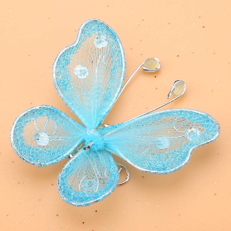 24pcs Christmas Butterfly Ornaments Mesh Wire Glitter Butterfly Wedding Party Clothing Wall Tree Decoration DIY Supplies(Blue) - NewNest Australia