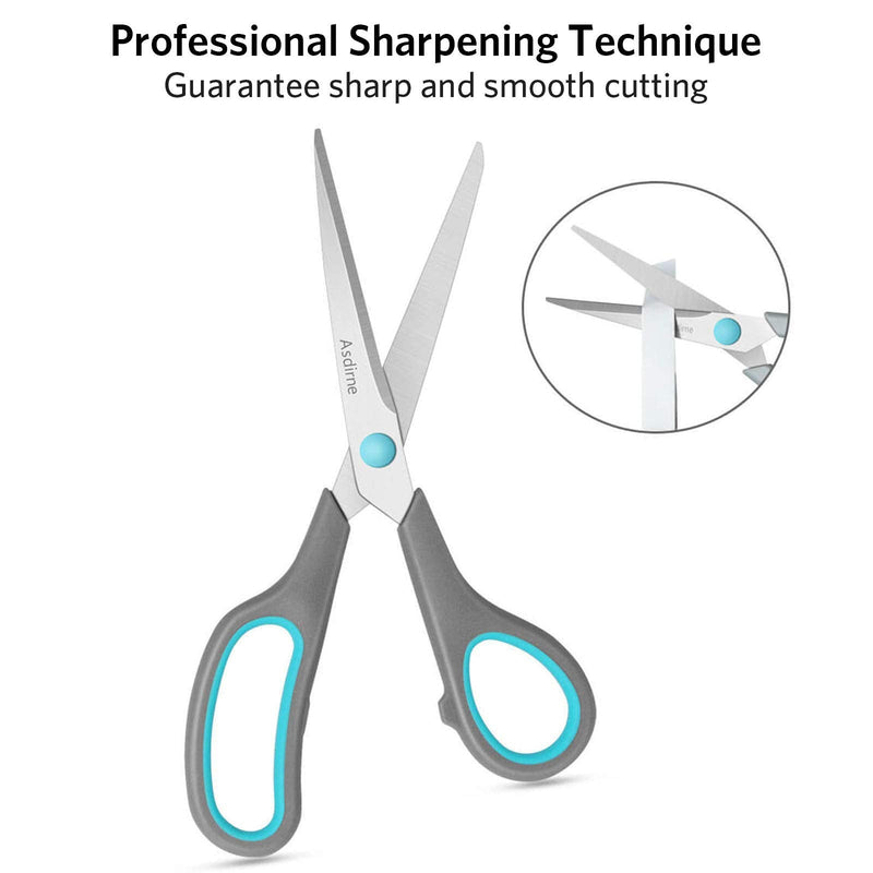 Asdirne Scissors Set of 4, Premium Stainless Steel Razor Blades, Ergonomic Semi-Soft Rubber Grip, Suitable for School, Office and Family Daily Use, 5.4/6.4/8.5/9.6inch, Blue&Gray - NewNest Australia