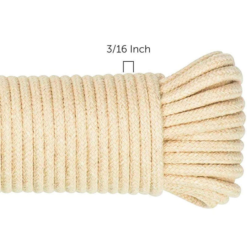 SteadMax 100ft Natural Cotton 3/16 Inch Rope, Heavy-Duty General-Purpose Utility Cord, Clothesline Rope, Ideal for Tents, Hammocks, Halters, Harnesses, Awnings, Outdoors, Sports (2 Pack, 50ft Each) - NewNest Australia