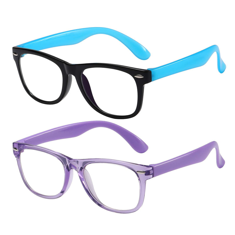 Kids Blue Light Blocking Glasses girls boys 2 pack, computer video gaming glasses for kids girls boys Age 3-10,Anti blue light & Headache (black blue + transparent purple) Black Blue + Transparent Purple - NewNest Australia