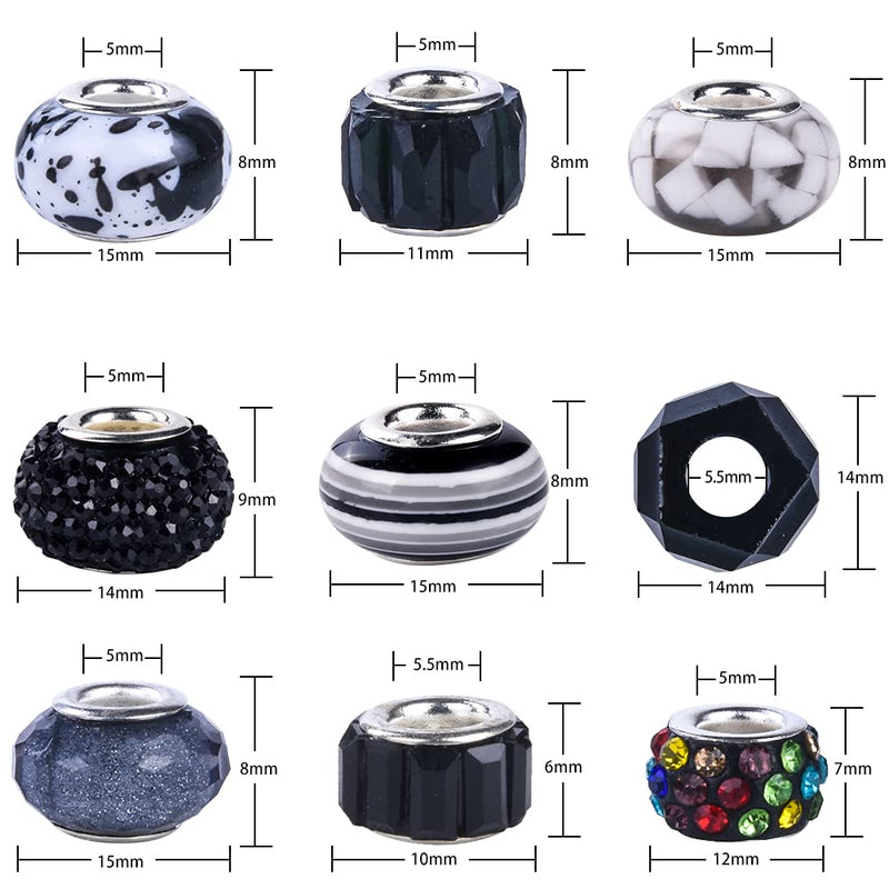 Aipridy Assortment European Large Hole Beads Spacer Beads Rhinestone Craft Beads for DIY Charms Bracelet Jewelry Making (Black-White) Black-White - NewNest Australia