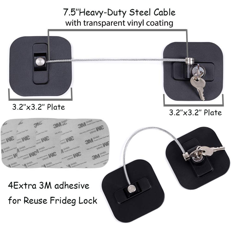 Fridge Lock,Refrigerator Lock with Keys,Freezer Lock and Child Safety Cabinet Lock with Strong Adhesive (Fridge Lock-Black 2Pack) - NewNest Australia