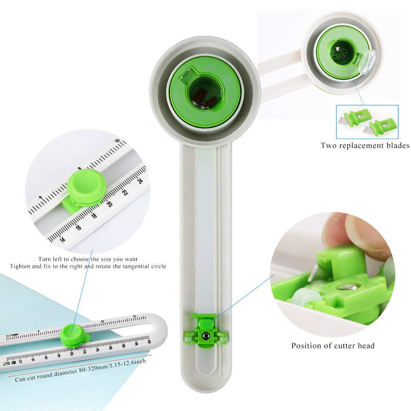 Circle Cutter Paper Trimmer Scrapbooking Circular Cutter Craft Cutting Tool, Rotary Cutter for Cardstocks (included 3 blades) (Green) Green - NewNest Australia
