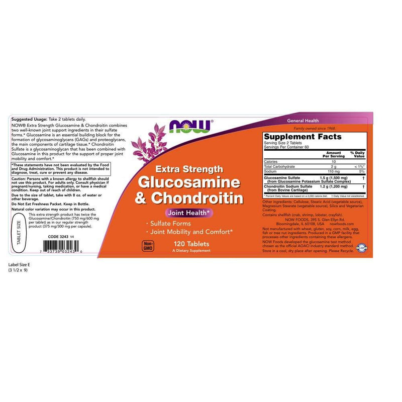 NOW Supplements, Glucosamine & Chondroitin Extra Strength, Sulfate Forms, 120 Tablets - NewNest Australia