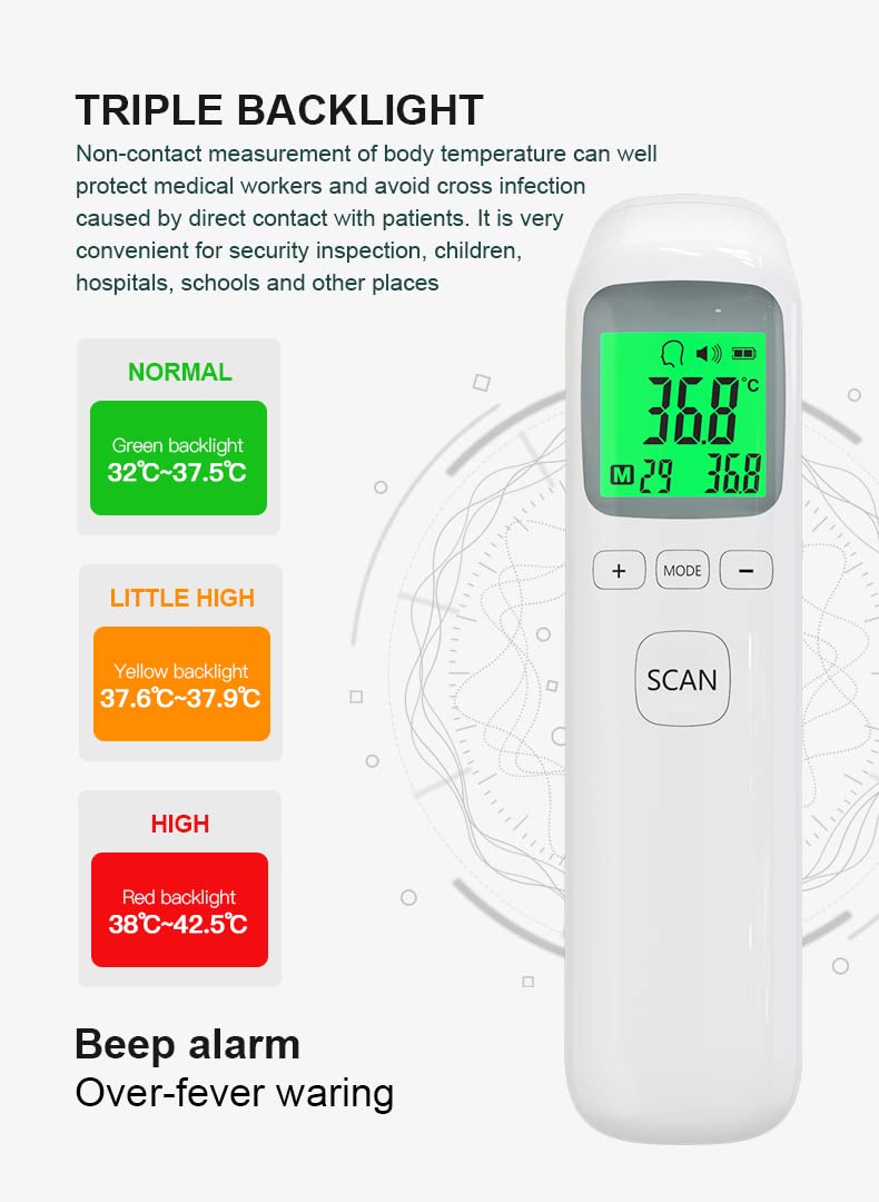 Spinegear Forehead Thermometer for Home use UK CE Approved Medical Non Contact 3 in 1 Ear Body Temperature Food & Room Contactless Digital Infrared Thermometer for baby Adult Large LCD Display - NewNest Australia