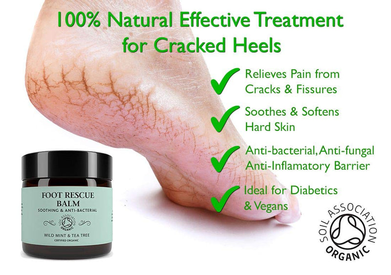 Foot Rescue Balm for Cracked Heels, Very Dry Skin & Athletes Foot Cream Treatment - 100% Natural and Certified Organic, Chemical Free Safe for Diabetics, Mint & Tea Tree (60g) 60 g (Pack of 1) - NewNest Australia