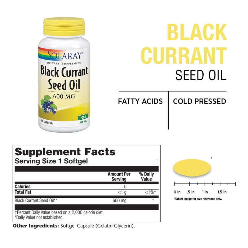 Solaray Black Currant Seed Oil 600 mg | Gamma Linolenic Acid (GLA) | Healthy Skin, Hair, Joints, Vascular & Immune Function Support | 90 Softgels - NewNest Australia