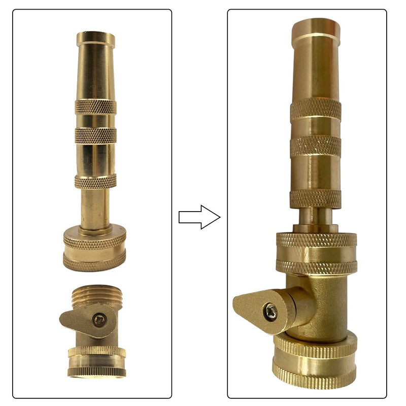 Adjustable Twist Jet Nozzle High Pressure, Water Sprayer, with Garden Water Hose Shut Off Valve, Heavy Duty Brass Hose Nozzle 3/4" GHT Connector - NewNest Australia
