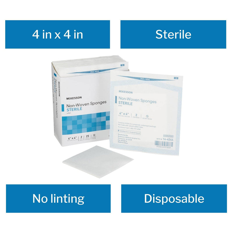 McKesson Non-Woven Sponges, Sterile, 4-Ply, Polyester/Rayon, 4 in x 4 in, 2 Per Pack, 25 Packs, 50 Total 4 X 4 Inch ( 50 Count ) - NewNest Australia