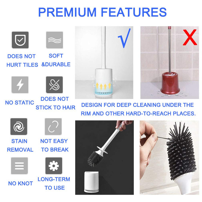 Toilet Brush and Holder - Bathroom Brush,Sturdy Toilet Bowl Cleaning Brush Set with Soft Silicone Bristle for Bathroom Storage and Organization - NewNest Australia