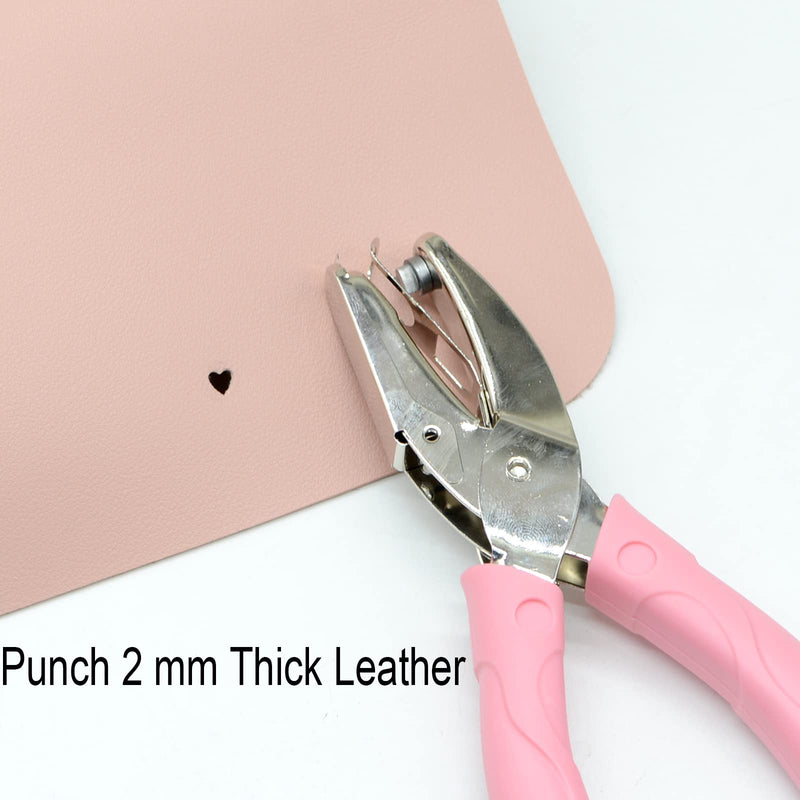 1 Pack 6.3 Inch Length 1/4 Inch Diameter of Heart Shape Hole Handheld Single Paper Hole Punch, Puncher with Pink Soft Thick Leather Cover(Heart 1/4 inch) - NewNest Australia