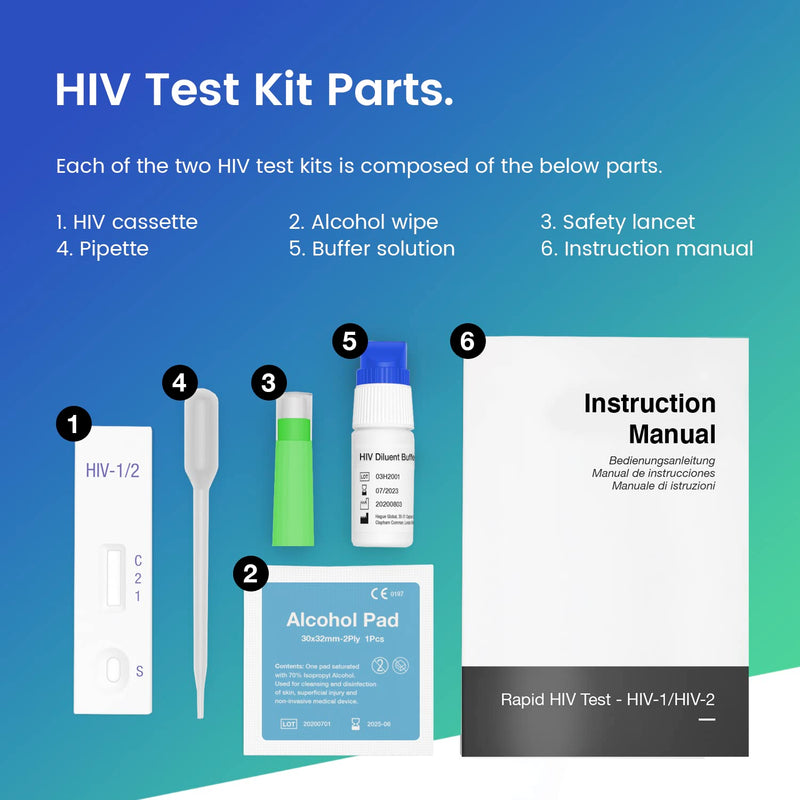 2 x Professional HIV test for home | HIV-1 & HIV-2 rapid test | 100% sensitivity level | 99.79% accuracy level | Test the blood for antibodies to HIV - NewNest Australia