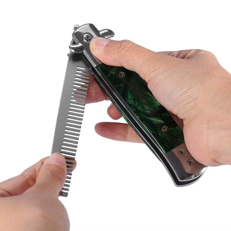 Switchblade Pocket Comb, Foldable Push Button Automatic Stainless Steel Hair Trimmer Combs for Beard Mustache, Men Oil Hair Styling Accessories(GREEN MIST) GREEN MIST - NewNest Australia