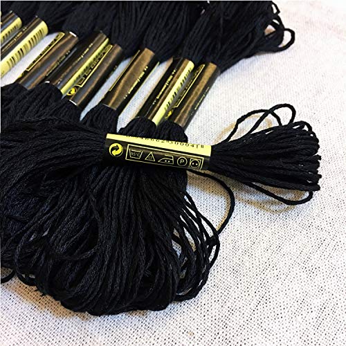 Black Embroidery Floss, 24 Skeins Embroidery Thread Friendship Bracelet String, Cross Stitch Threads Hair Wrap Yarn - NewNest Australia