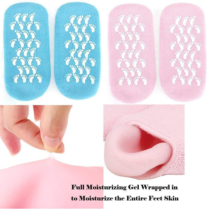 Moisturizing Gel Socks, Ultra-Soft Moisturizing Socks with Spa Quality Gel for Moisturizing Vitamin E and Oil Infused, Gel Socks Helps Repair Dry Cracked Skins and Softens Feet (2 Pair Blue & Pink) - NewNest Australia