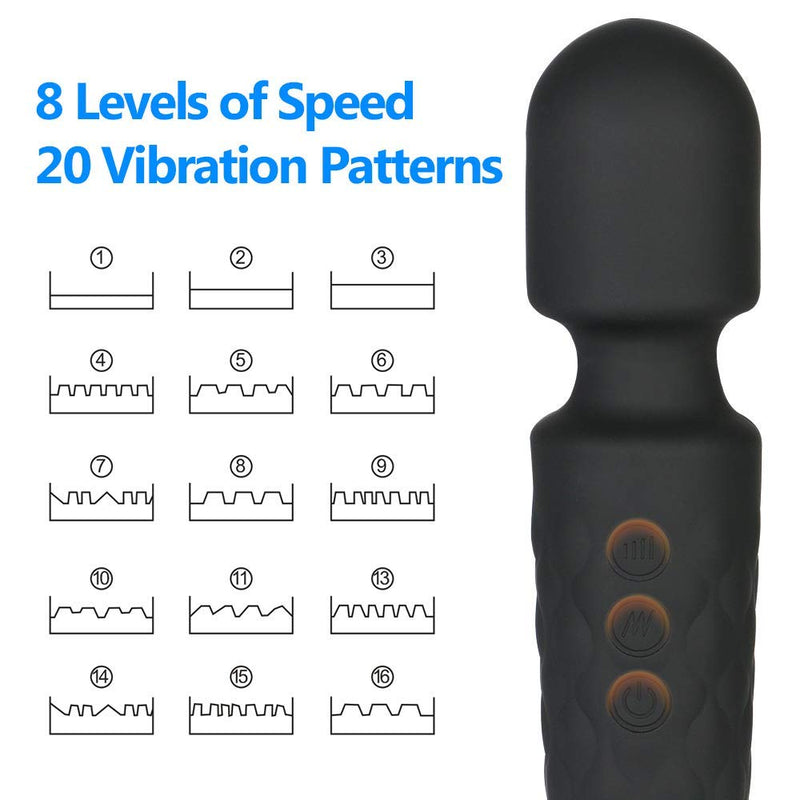 Tokomes Wand Massager, Handheld Wireless Waterproof Massager USB Rechargeable with 8 Powerful Speeds 20 Modes Vibration ,Mini Power Personal Frequency Massage for Muscle Aches & Sports Recovery Black - NewNest Australia