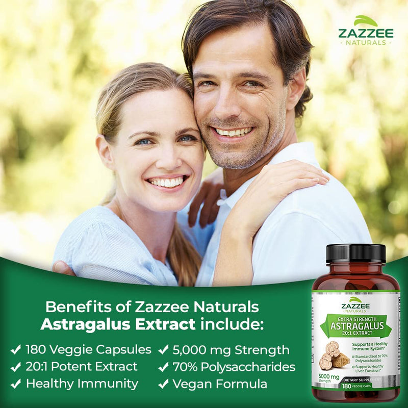 Zazzee Extra Strength Astragalus Root 20:1 Extract, 5000 mg Strength, 180 Vegan Capsules, 70% Polysaccharides, 6 Month Supply, Non-GMO and All-Natural - NewNest Australia