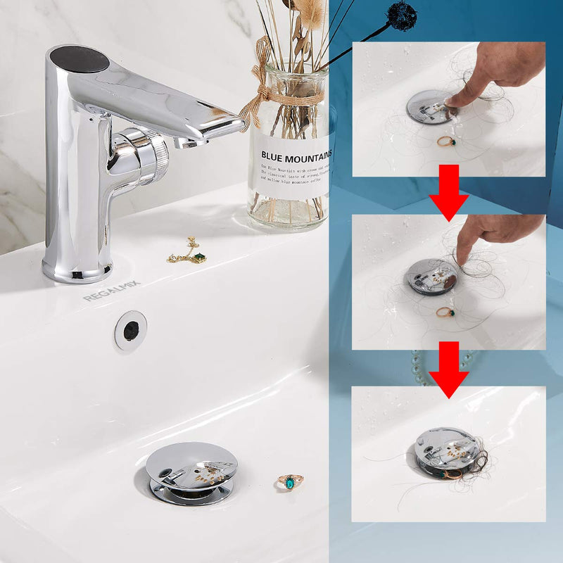 Vessel Sink Drain,Bathroom Pop-up Drain With Detachable Basket Stopper, Anti-Explosion And Anti-Clogging Drain Strainer, Sink Drain Assembly With Overflow Polished Chrome, REGALMIX RWF083H - NewNest Australia
