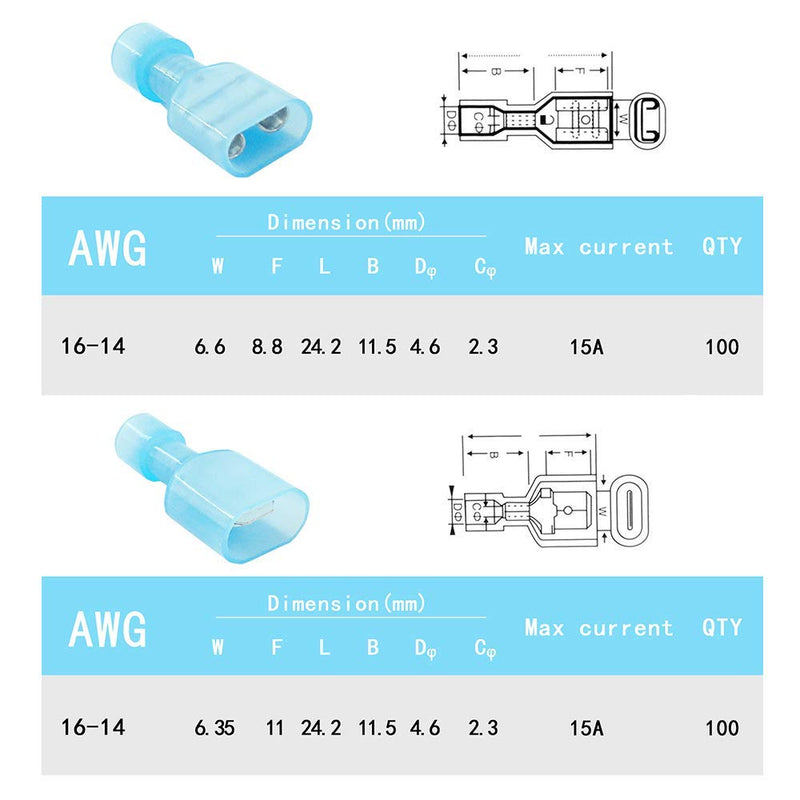 (200 Pcs) MCIGCIM 16-14 Gauge Spade Disconnect Wire Connectors, Fully Insulated Male Female Nylon Quick Crimp Terminals Wiring Spade - NewNest Australia