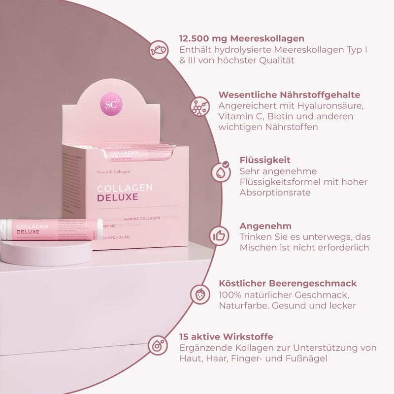 Swedish Collagen - Collagen Deluxe Shots, 30 X 25 Ml Liquid Collagen Supplement | 12,500 Mg Sea Collagen With Hyaluronic Acid, Vitamins & Minerals For Hair, Skin And Nails (30) - NewNest Australia
