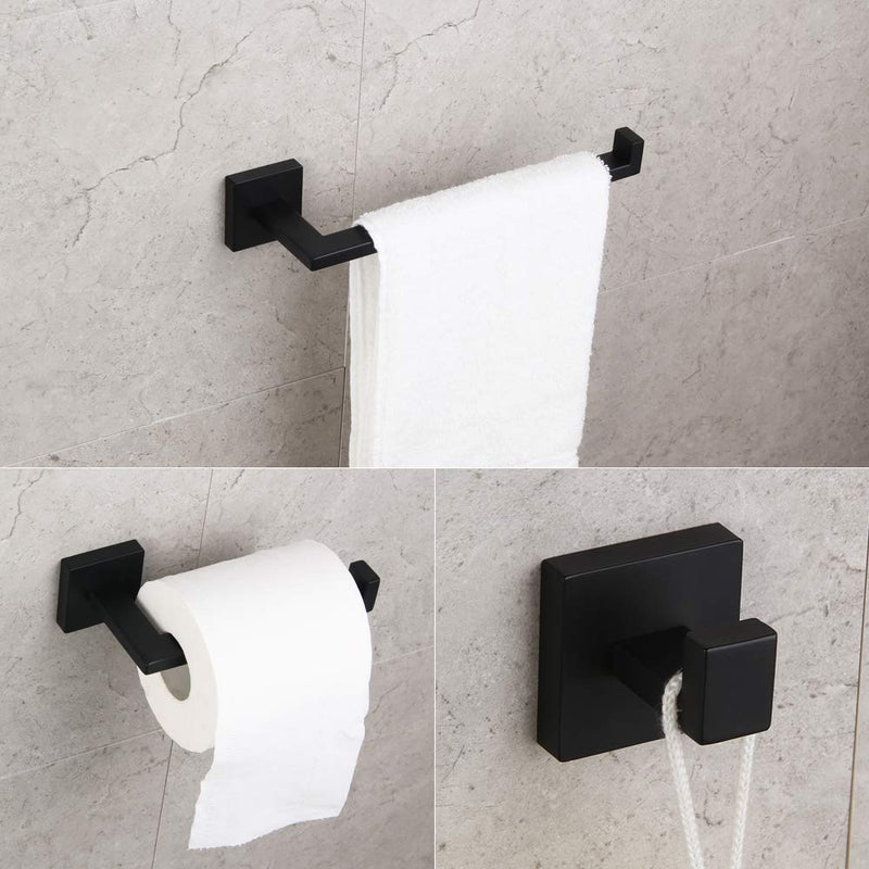 GERZWY Bathroom Hardware Accessories Sets SUS304 Stainless Steel Bath Shower Set 3-Pieces(Robe Hook Toilet Paper Holder Towel Bar) Contemporary Style, Matte Black IG18567-3BK - NewNest Australia